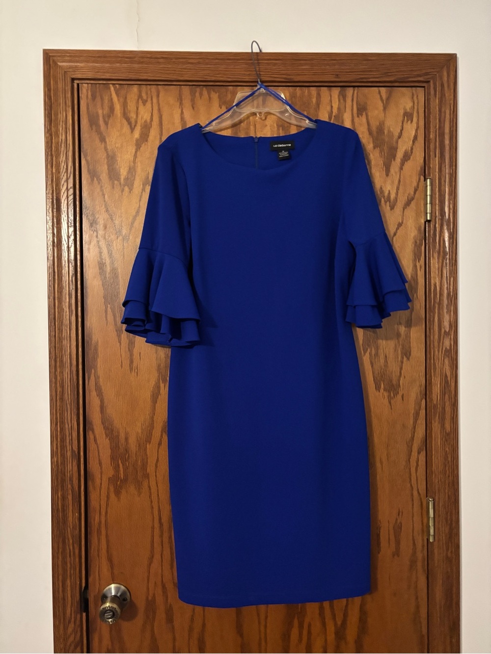 NWOT Liz Claiborne Size 12 Royal Blue Ruffle Sleeve Shift Dress